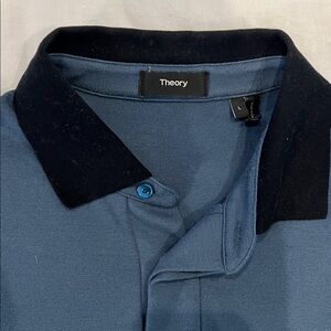 Theory Dark Blue Men's Polo Shirt with contrasting collar